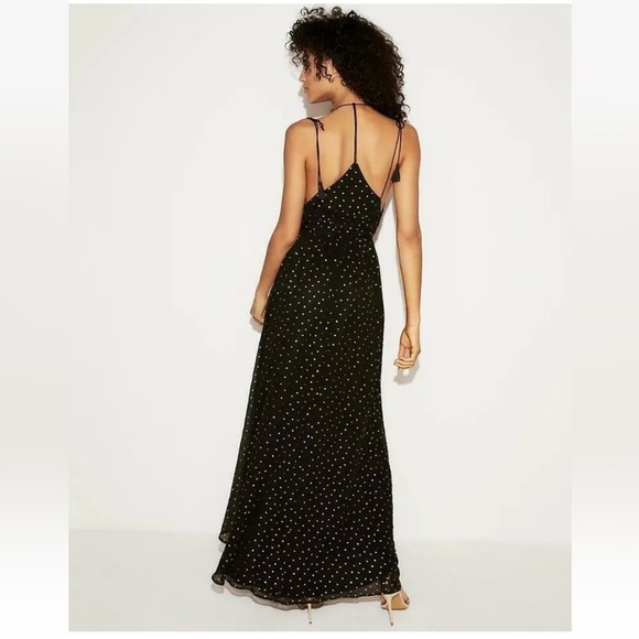 🆕 EXPRESS TASSEL TIE GOLD DOT SURPLICE MAXI DRESS sz XS - Picture 3 of 8